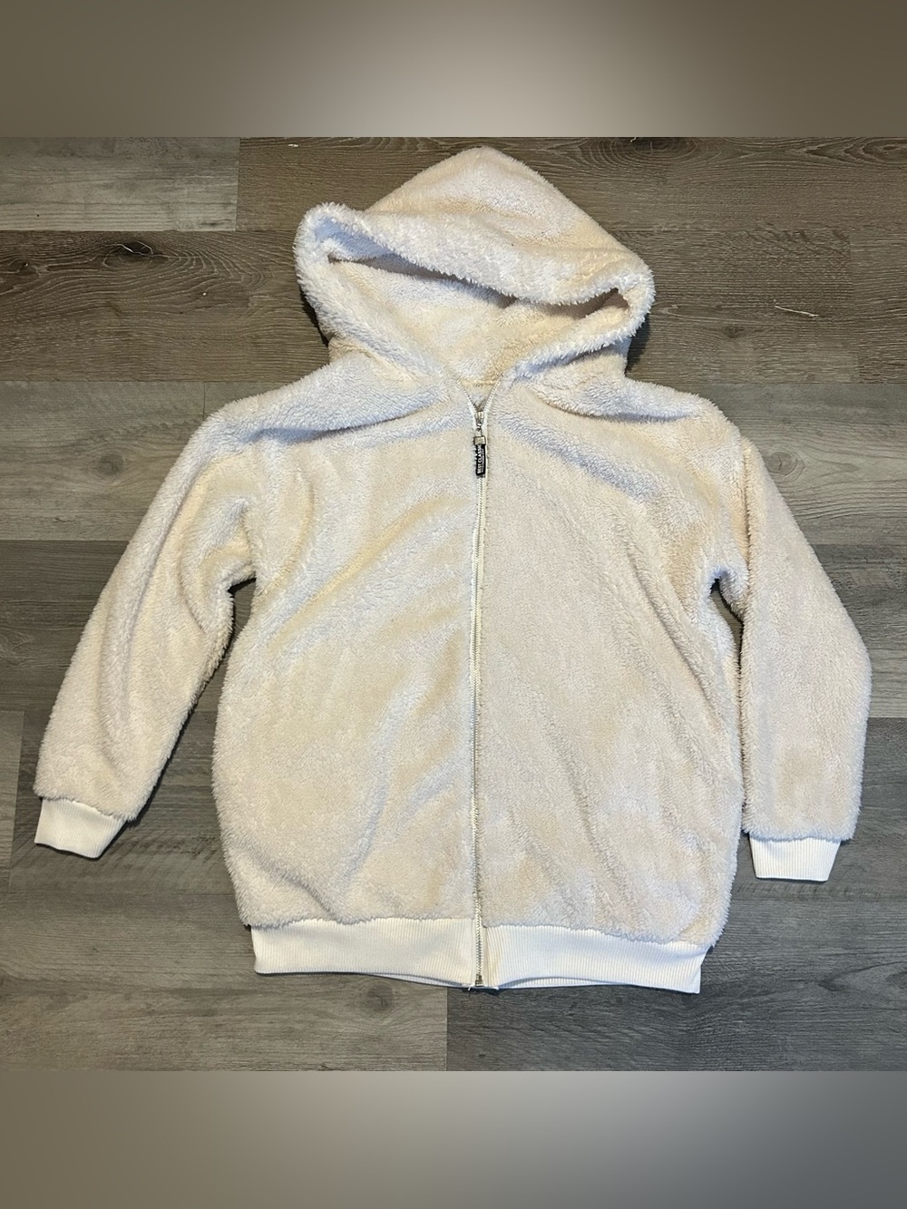 Small White Sherpa Fuzzy Soft Warm Full Zip Hooded Sweatshirt